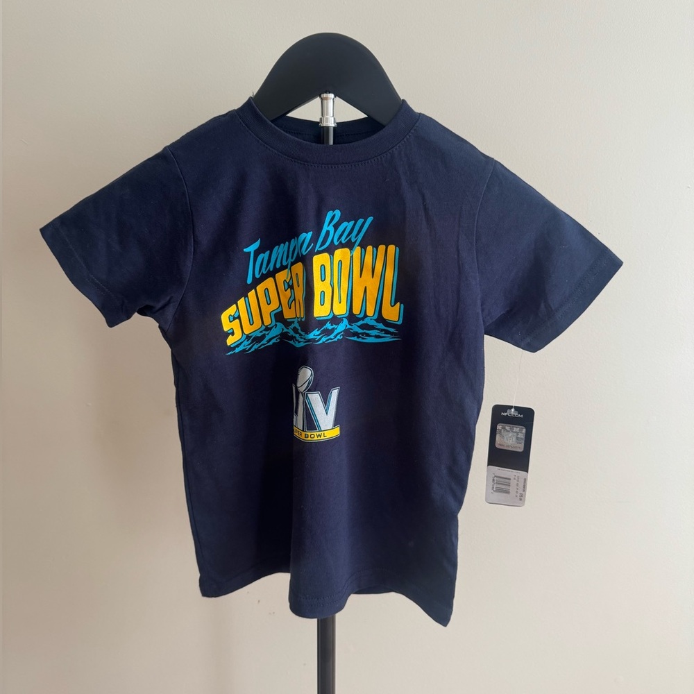 Tampa Bay Super Bowl LV Navy Blue Kids 100% Cotton Graphic Tee - Kids Size M 5/6
